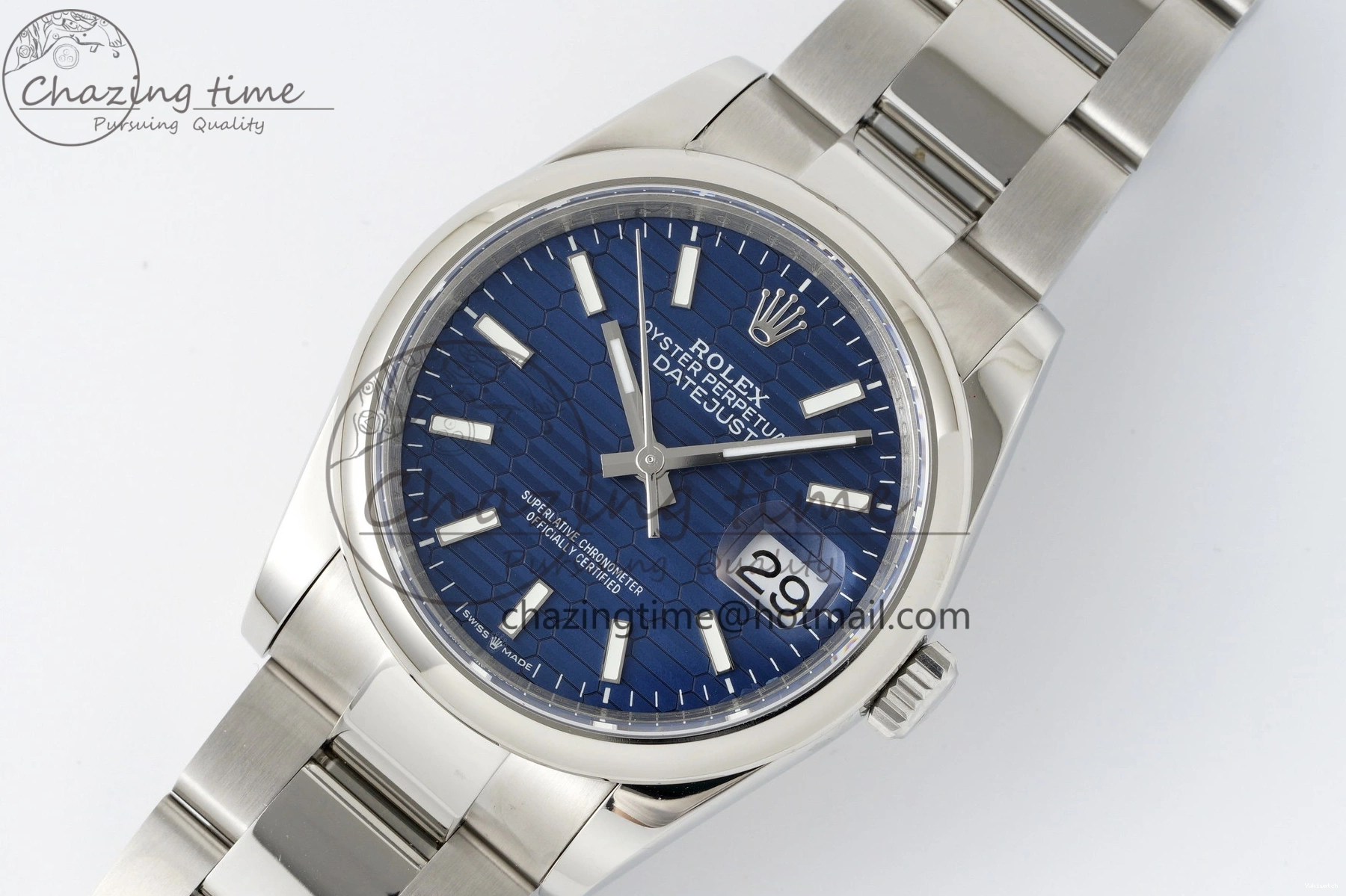 Steel Oyster DateJust 36 Textured Dial V2 on 904L JDF Blue VR3235 SS Bracelet 0228
